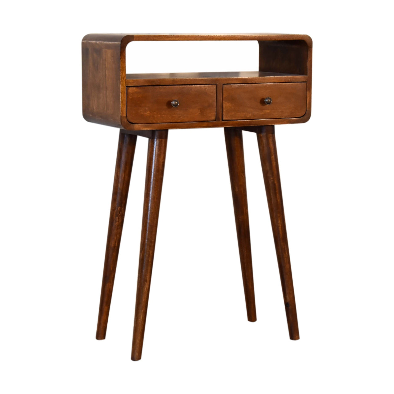 mini chestnut curved console table