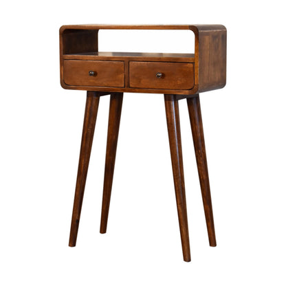 mini chestnut curved console table