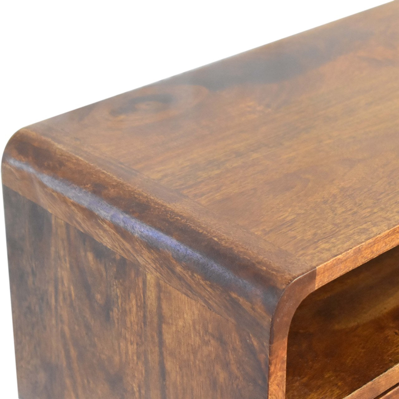 mini chestnut curved console table