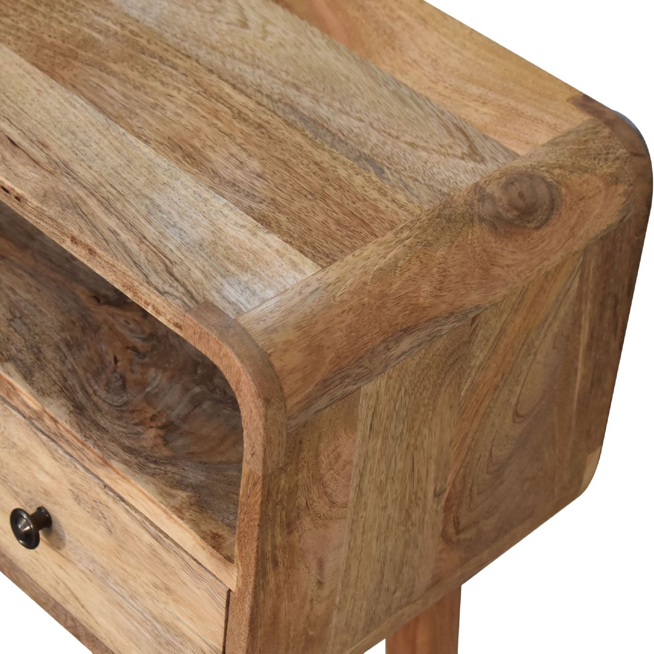 mini curved oak ish console table
