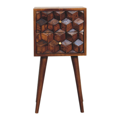 mini chestnut cube carved 2 drawer bedside