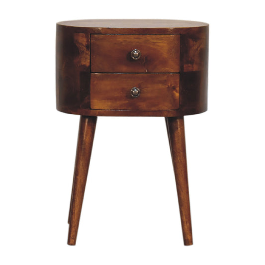 mini chestnut rounded bedside table