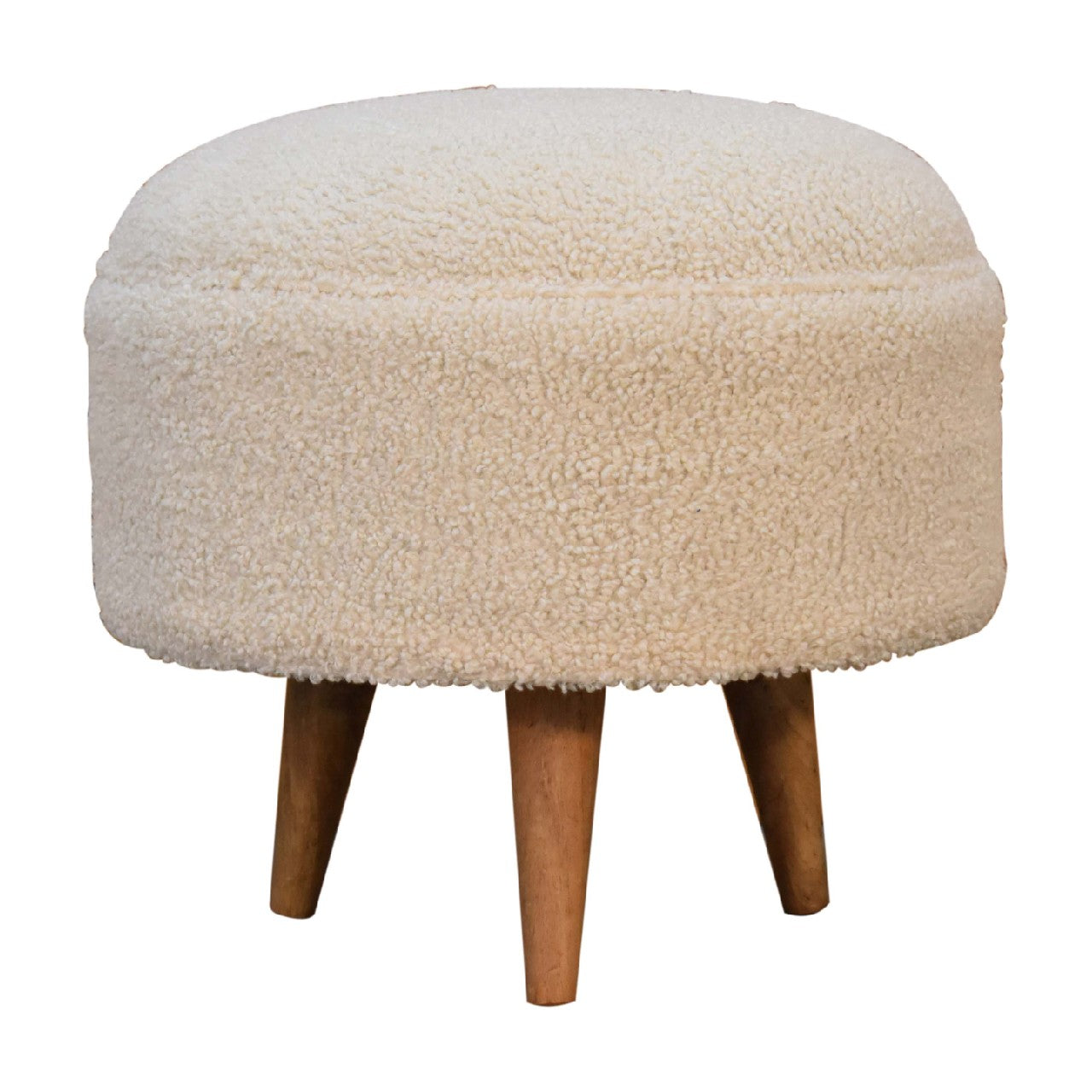 boucle cream rounded footstool